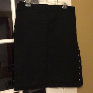 Worthington Gold Button Slitted Black Pencil Skirt